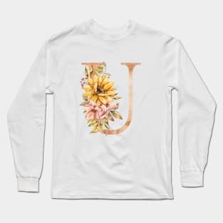 Watercolor sunflower bouquet monogram letter U Long Sleeve T-Shirt